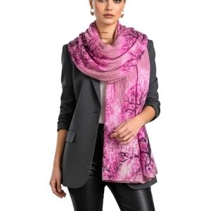 Christina C pink black gauzey cherry blossom floral lightweight blanket scarf